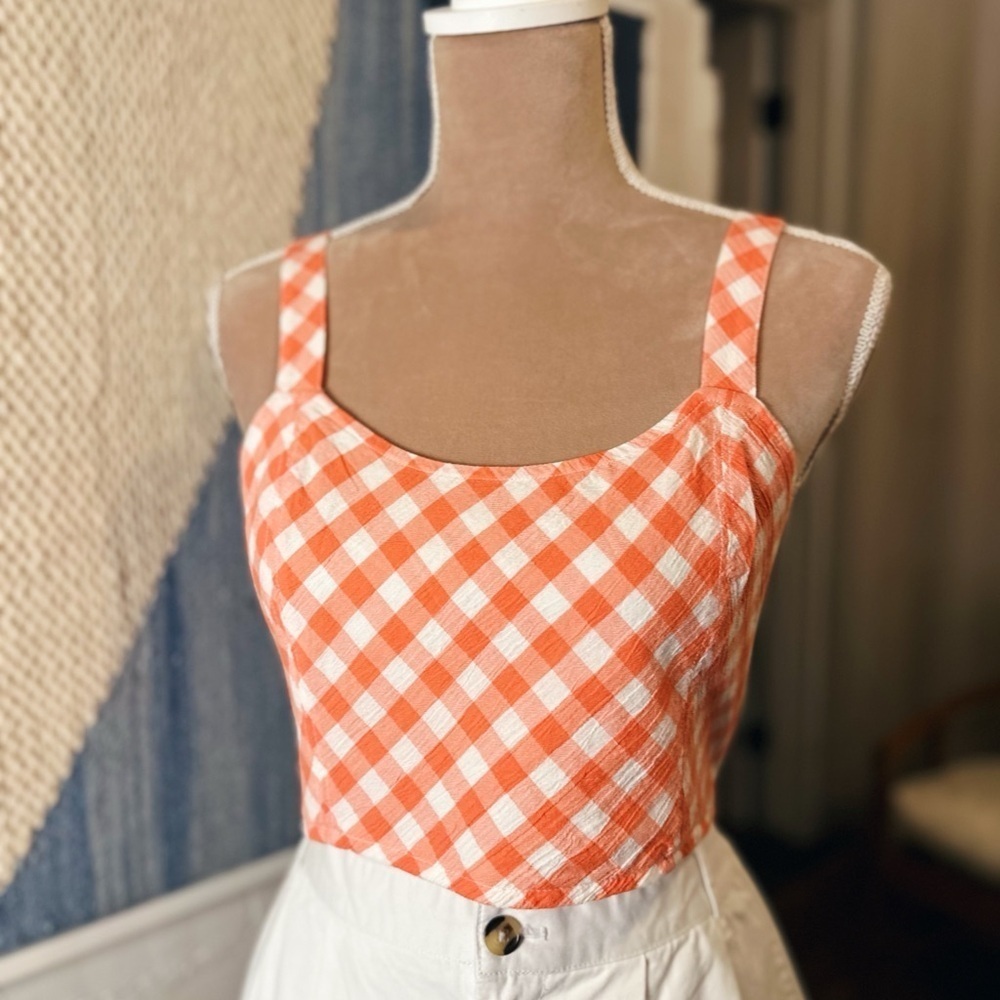 Aerie Coral and White Gingham Crop Top